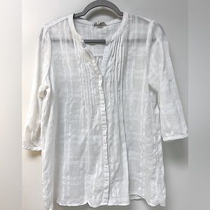 Pleione white sheer Henley tunic blouse size small